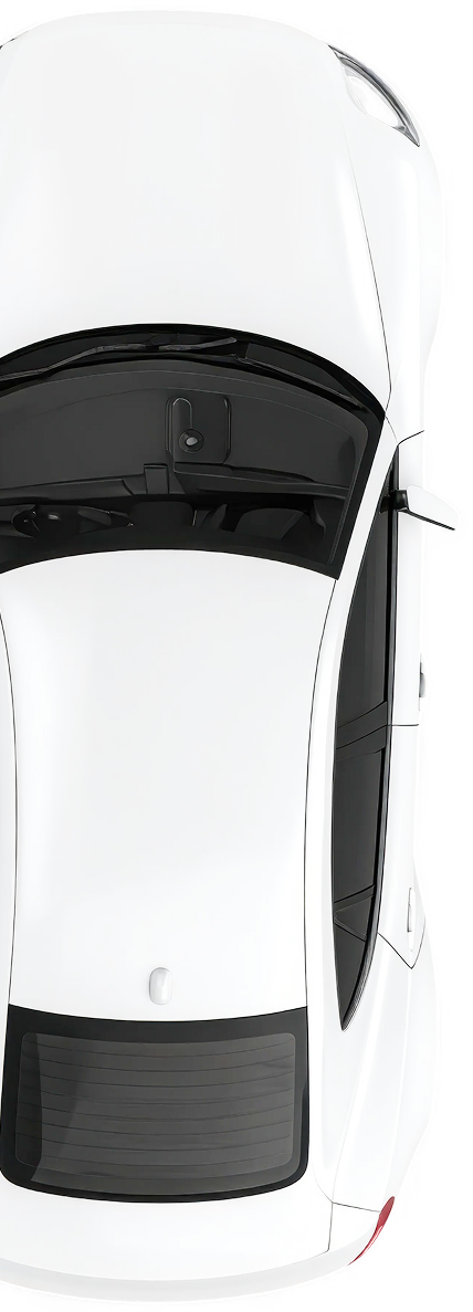Top-down view of a white car with a dark roof and sunroof. | Accurate Automotive Northglenn