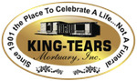 King-Tears Mortuary, Inc. oval logo with gold border and black text on tan background