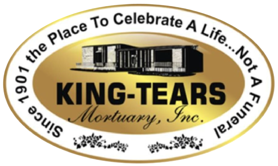 King-Tears Mortuary, Inc. oval logo with gold border and black text on tan background