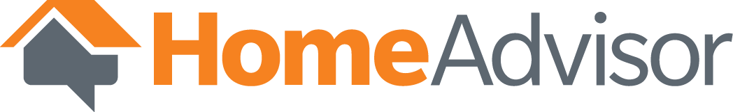 HomeAdvisor logo with house graphic and orange and gray text.