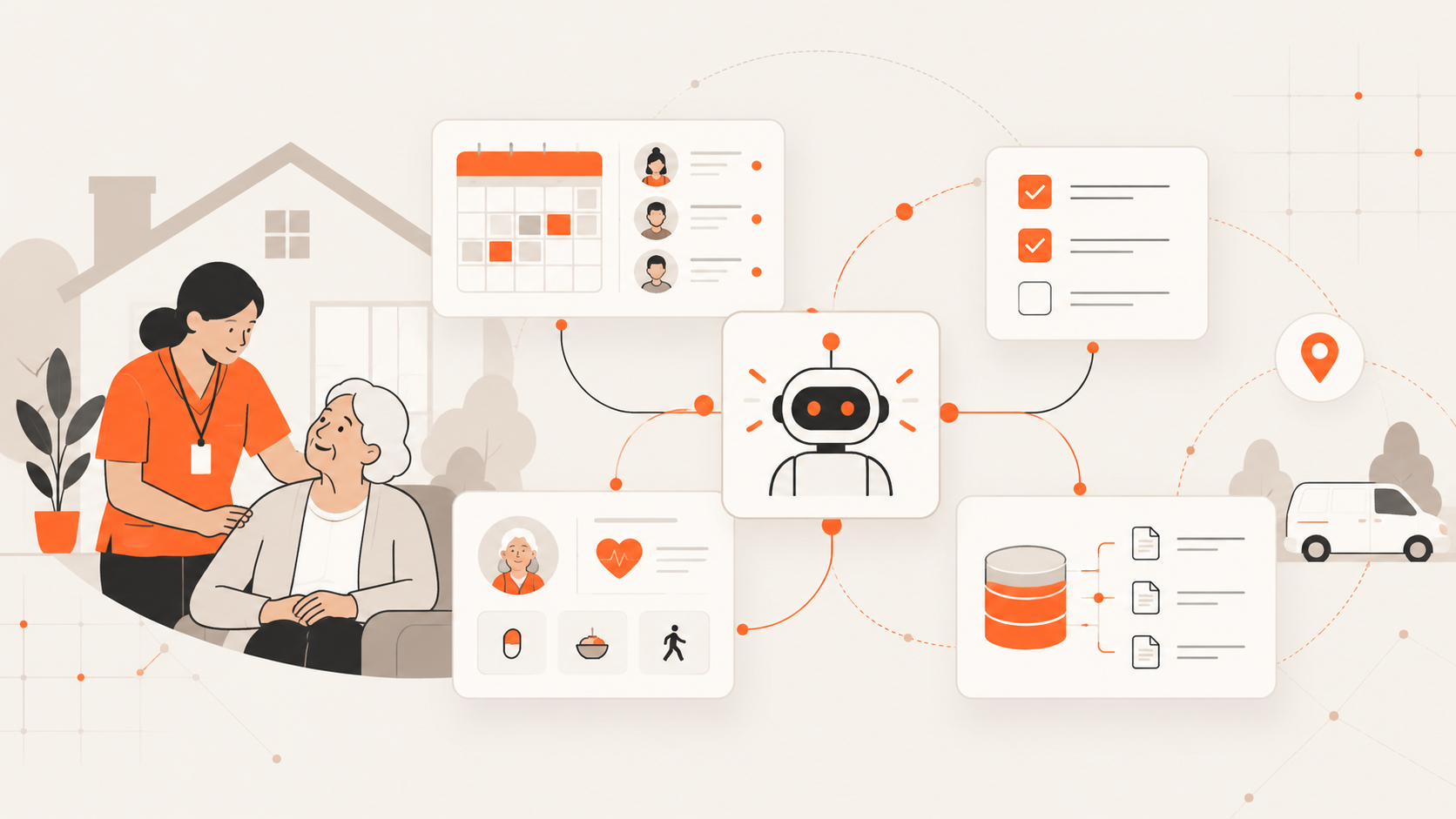 AI for home care article cover image by Neologic Custom Software