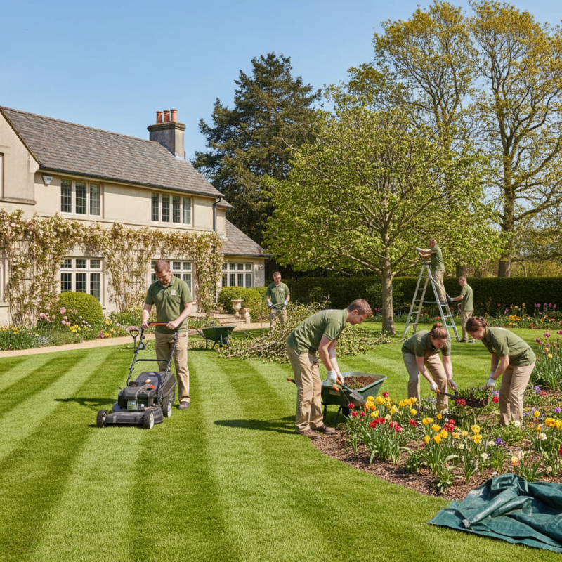 Diverse persone lavorano in un giardino