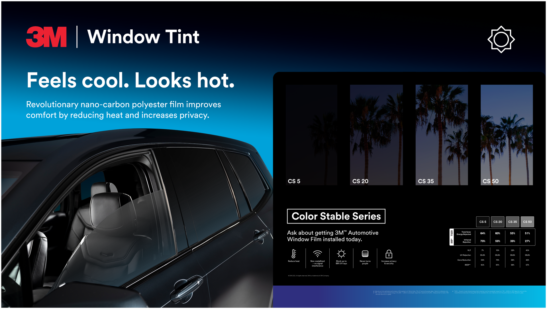 3M Auto Window Tinting An ad for 3m window tint shows a car and palm trees
