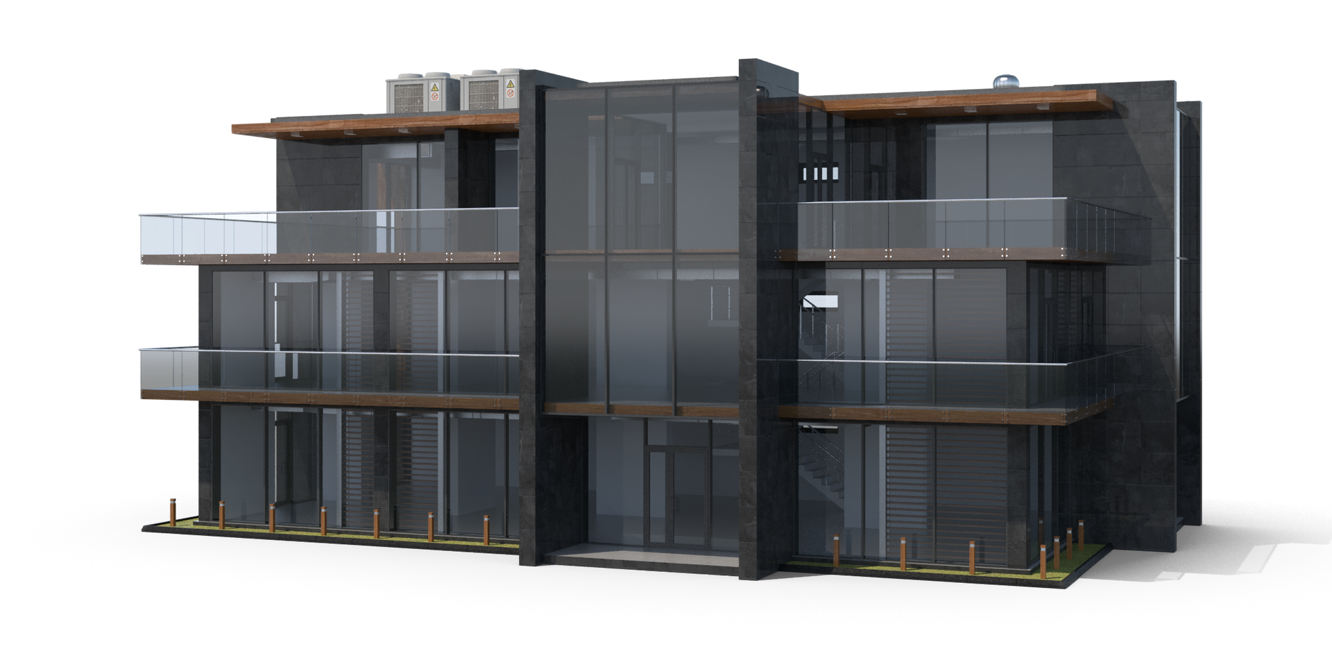 San Antonio Auto Window Tinting A 3d model of a modern apartment building with lots of windows and balconies.