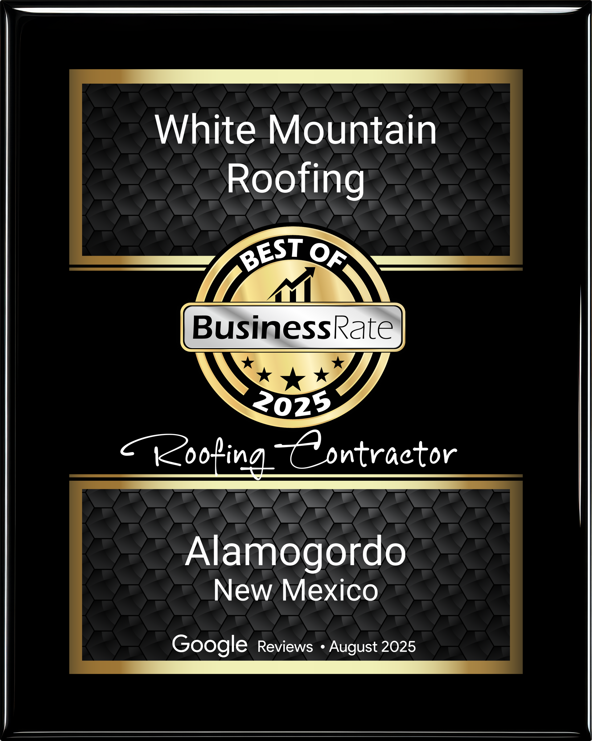 Plaque for White Mountain Roofing,