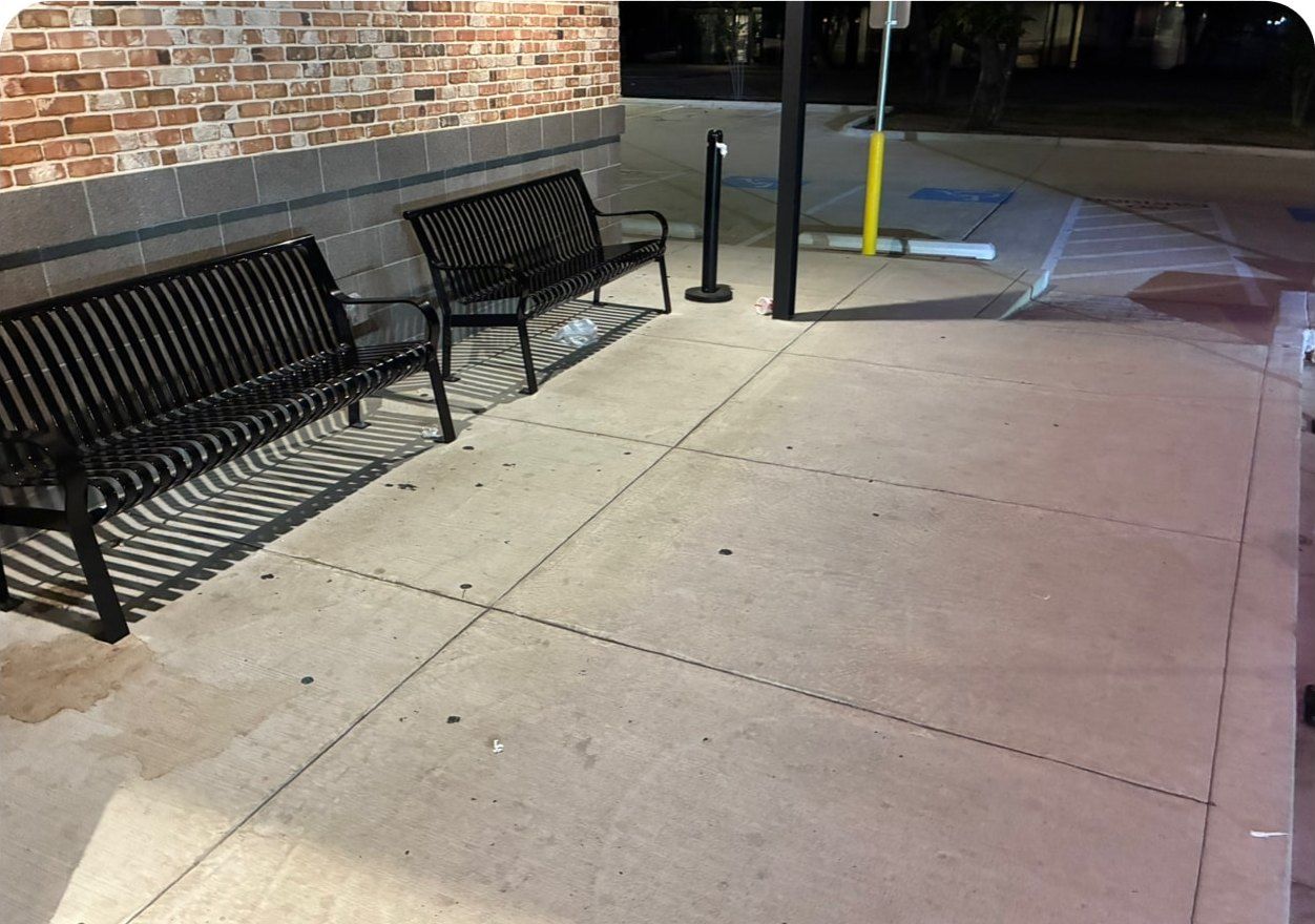 Commercial Patio before cleaning by Elite Exterior Cleaning