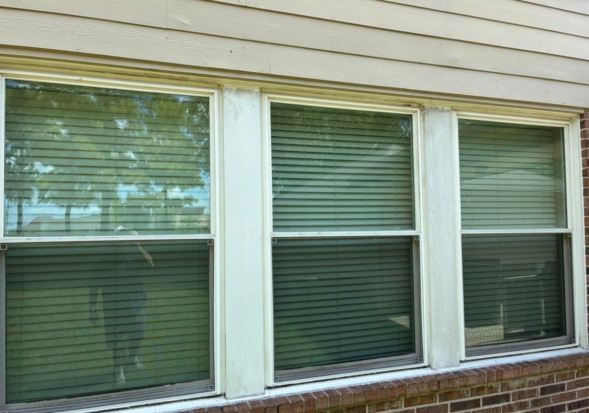 Siding & Windows before cleaning by Elite Exterior Cleaning