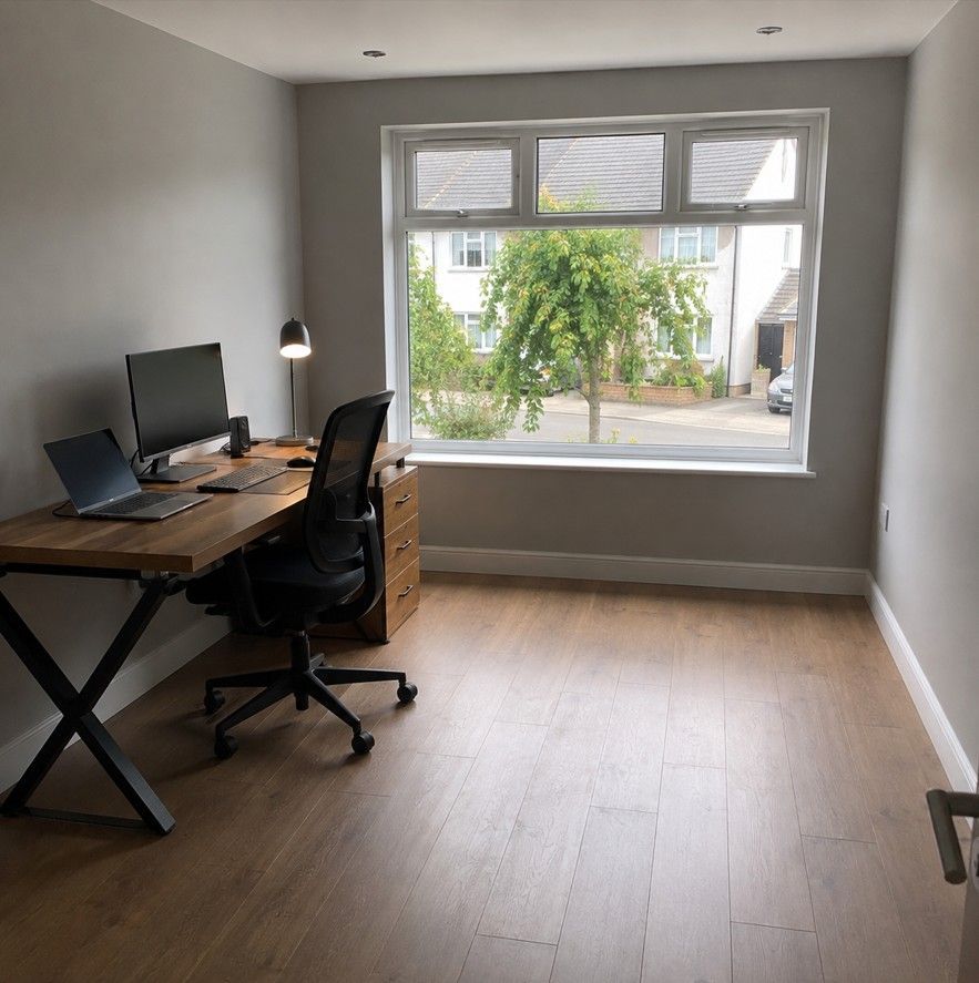 Completed garage conversion home office at a Cardiff property by J&Z Property Maintenance