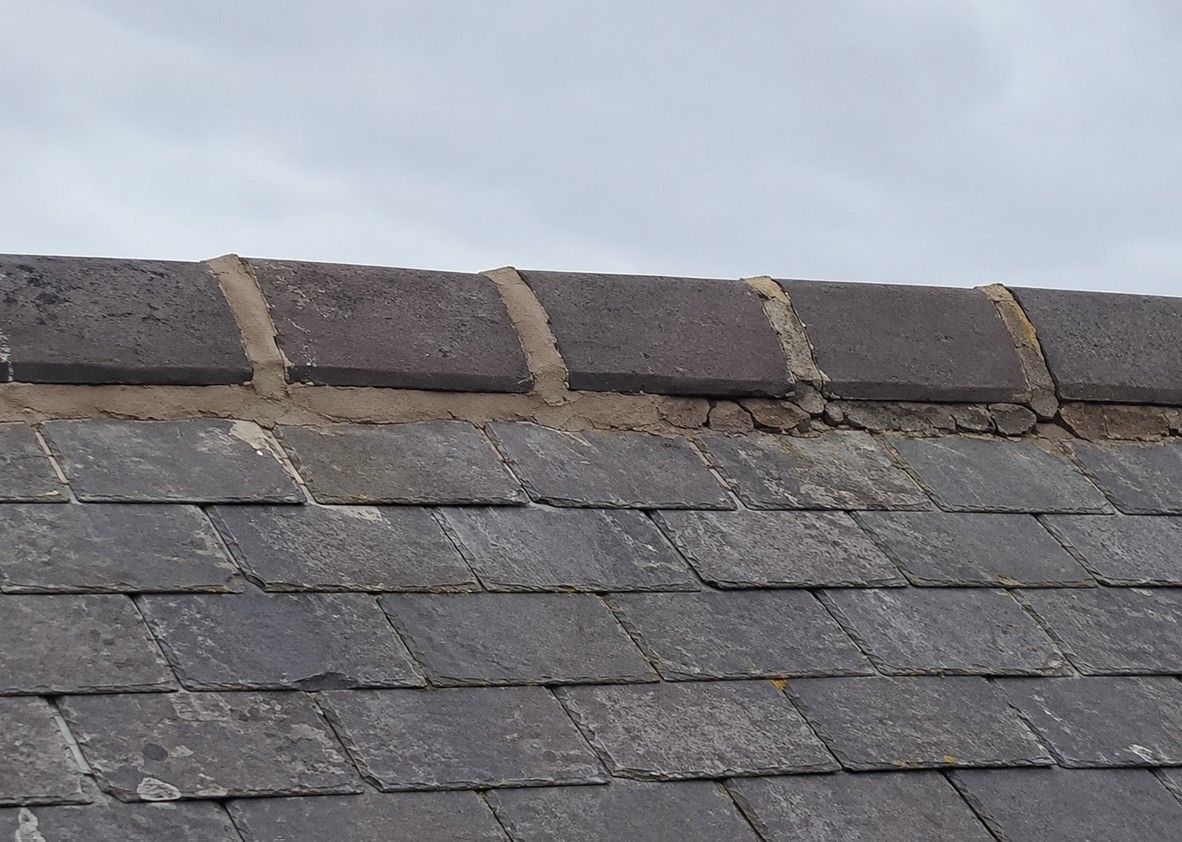 J&Z Property Maintenance repointing ridge tiles on a roof in Barry