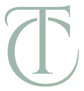 The letter t is in a circle on a white background.