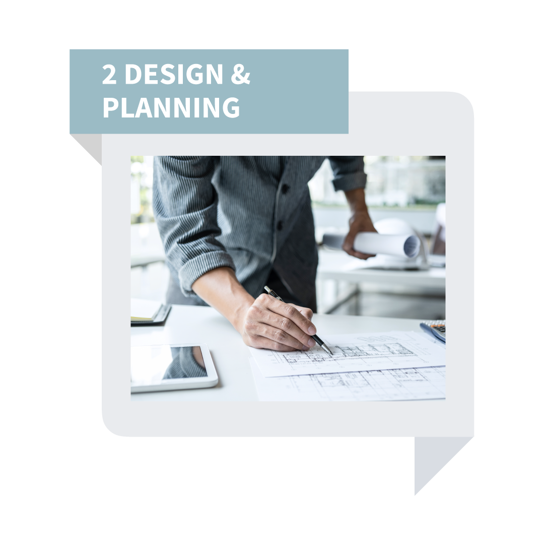 Design and planning title card with a person sketching architectural plans at a desk
