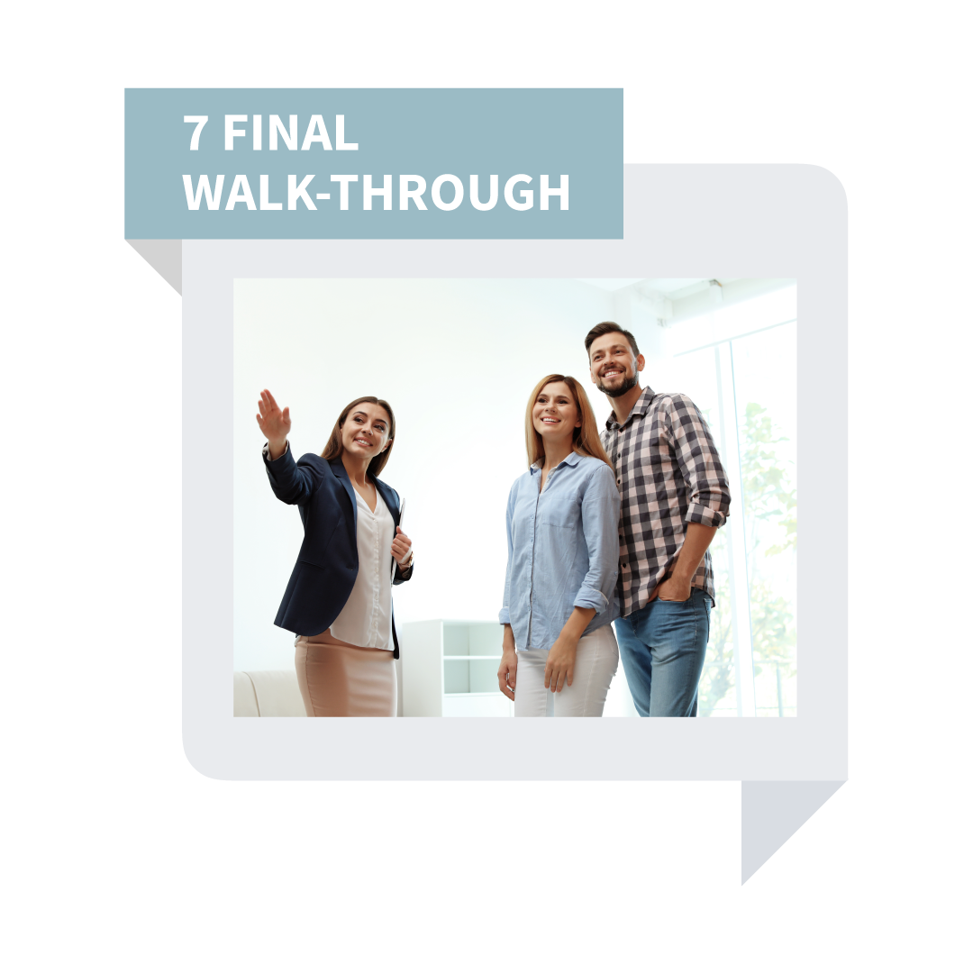“7 Final Walk-Through” banner with three people standing in a bright home interior
