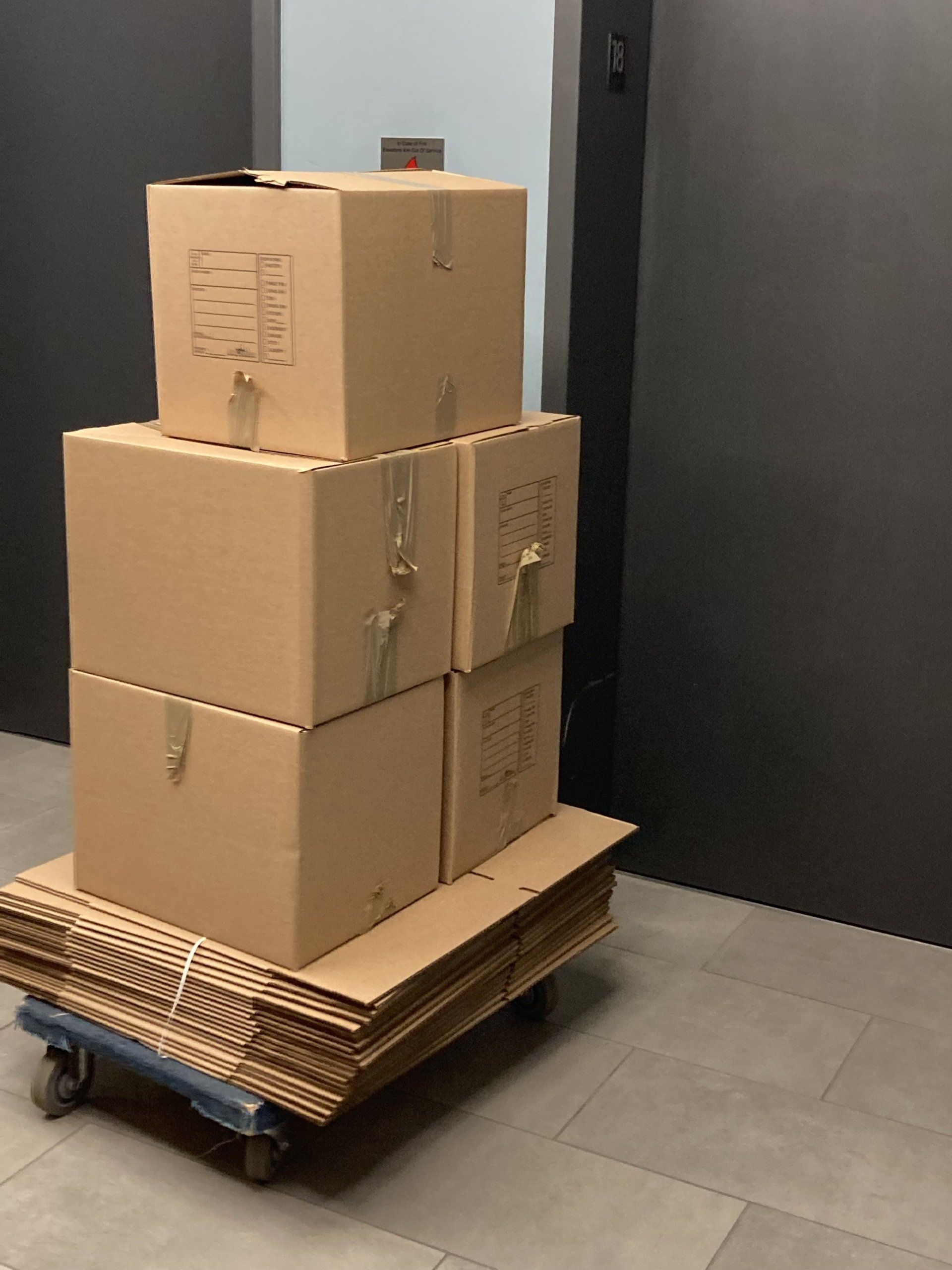 moving boxes are on four wheels