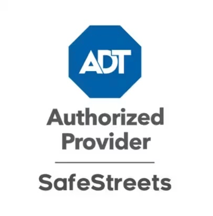 ADT Authorized Provider SafeStreets logo with blue octagon and white text.