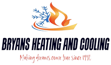 Logo for Bryans Heating and Cooling, featuring a flame and snowflake icon above company text and "Since 1990" slogan.