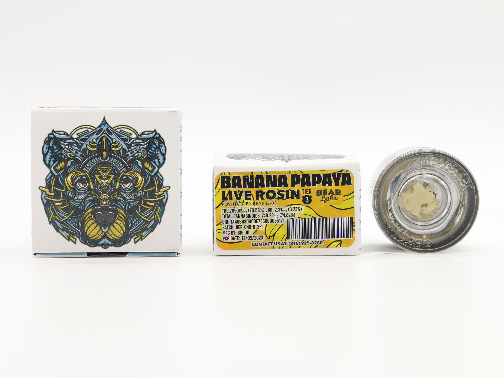 A box of bear labs next to a jar of Banana Papaya