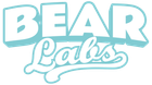 A blue and white logo for bear labs on a white background.