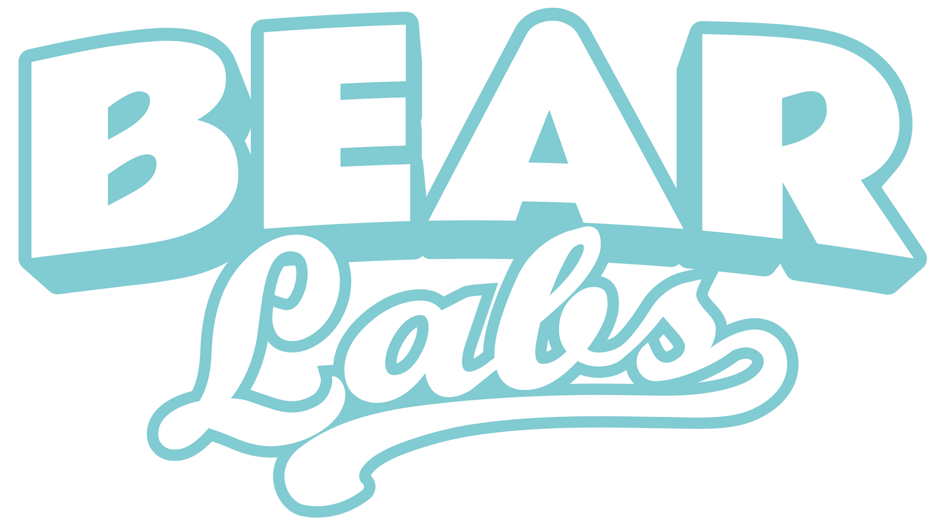 A blue and white logo for bear labs on a white background.