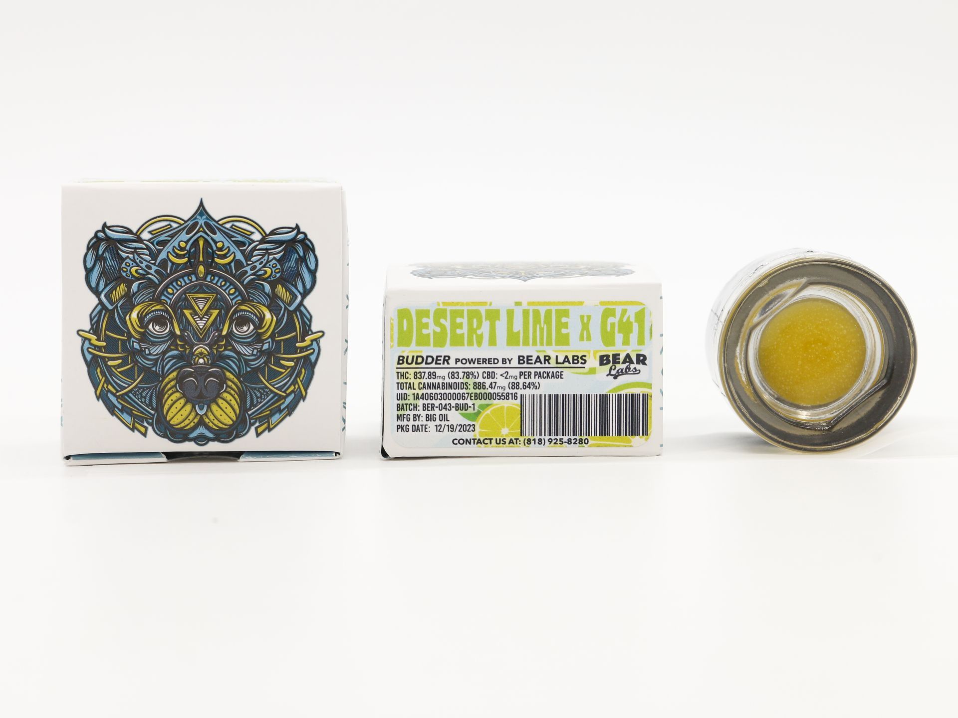 A box of bear labs next to a jar of Desert Lime x G41