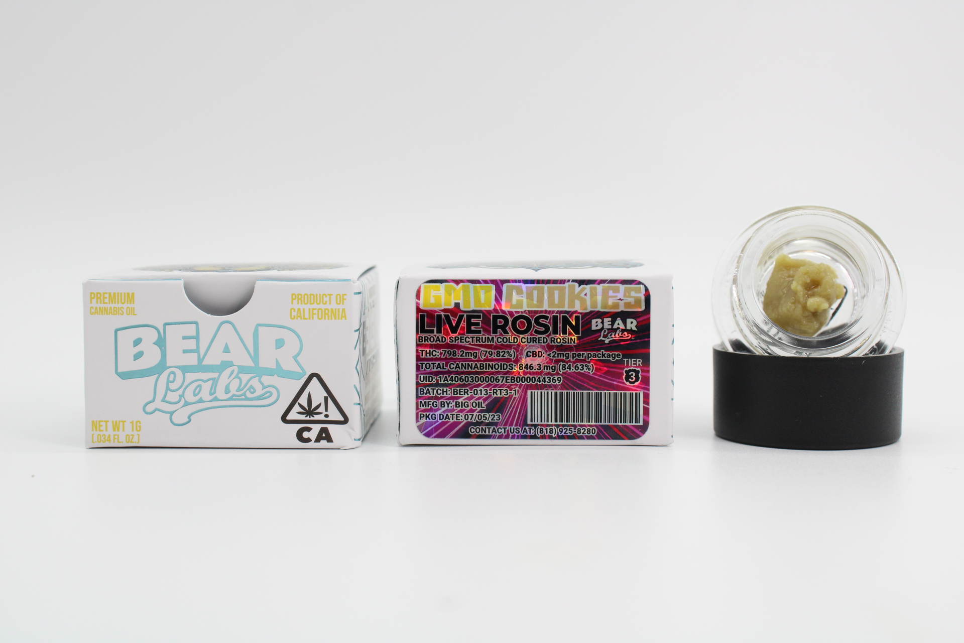 A box of bear labs next to a jar of GMO Cookies