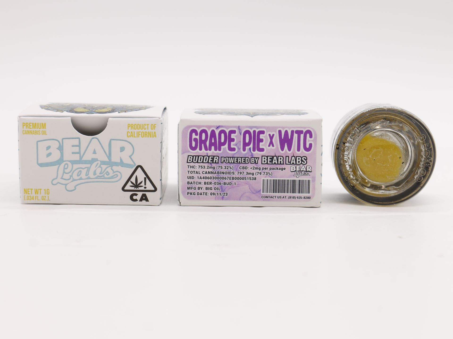A box of bear labs next to a jar of Grape Pie x WTC
