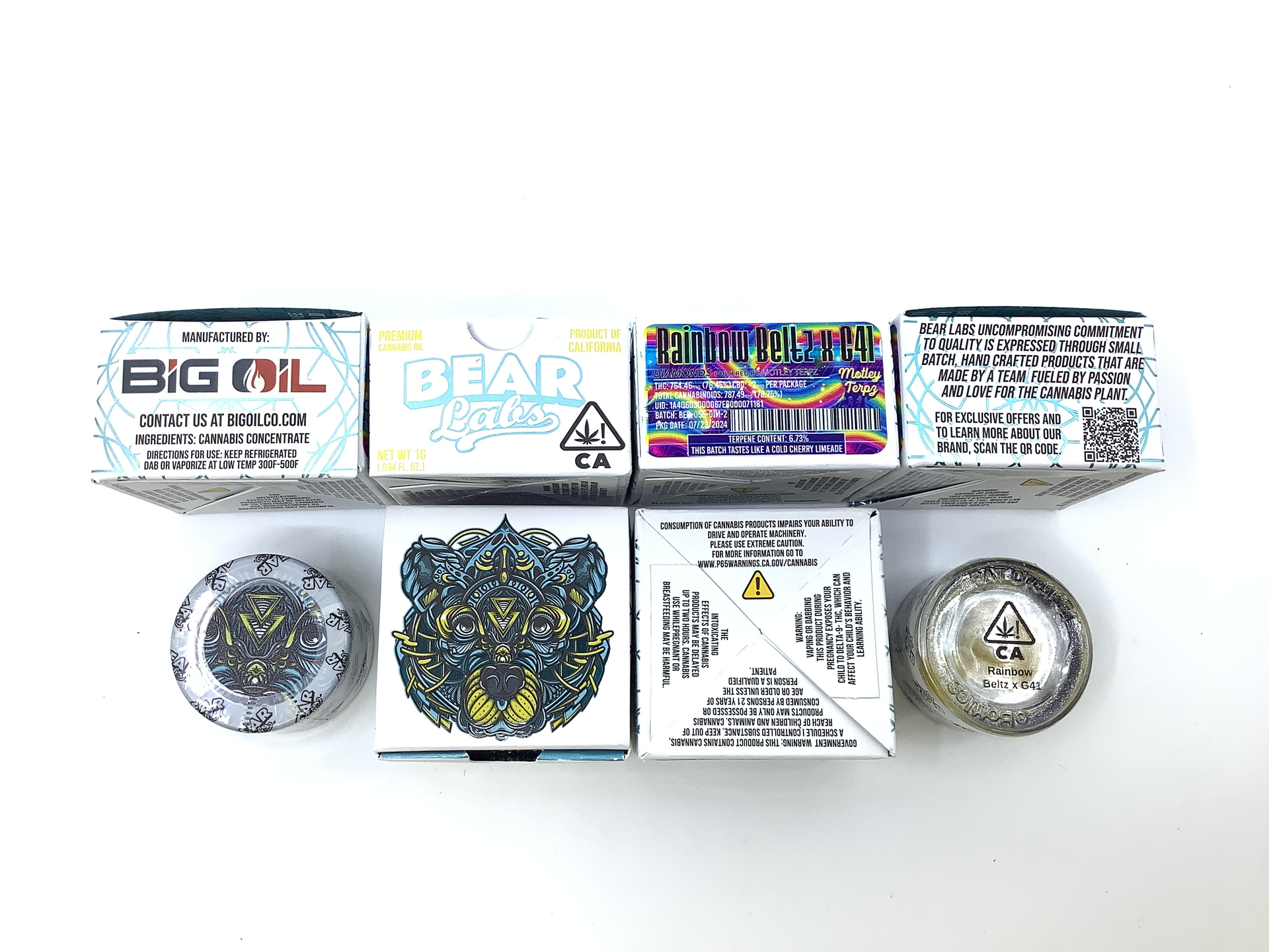 A box of bear labs next to a jar of Rainbow Beltz X G41