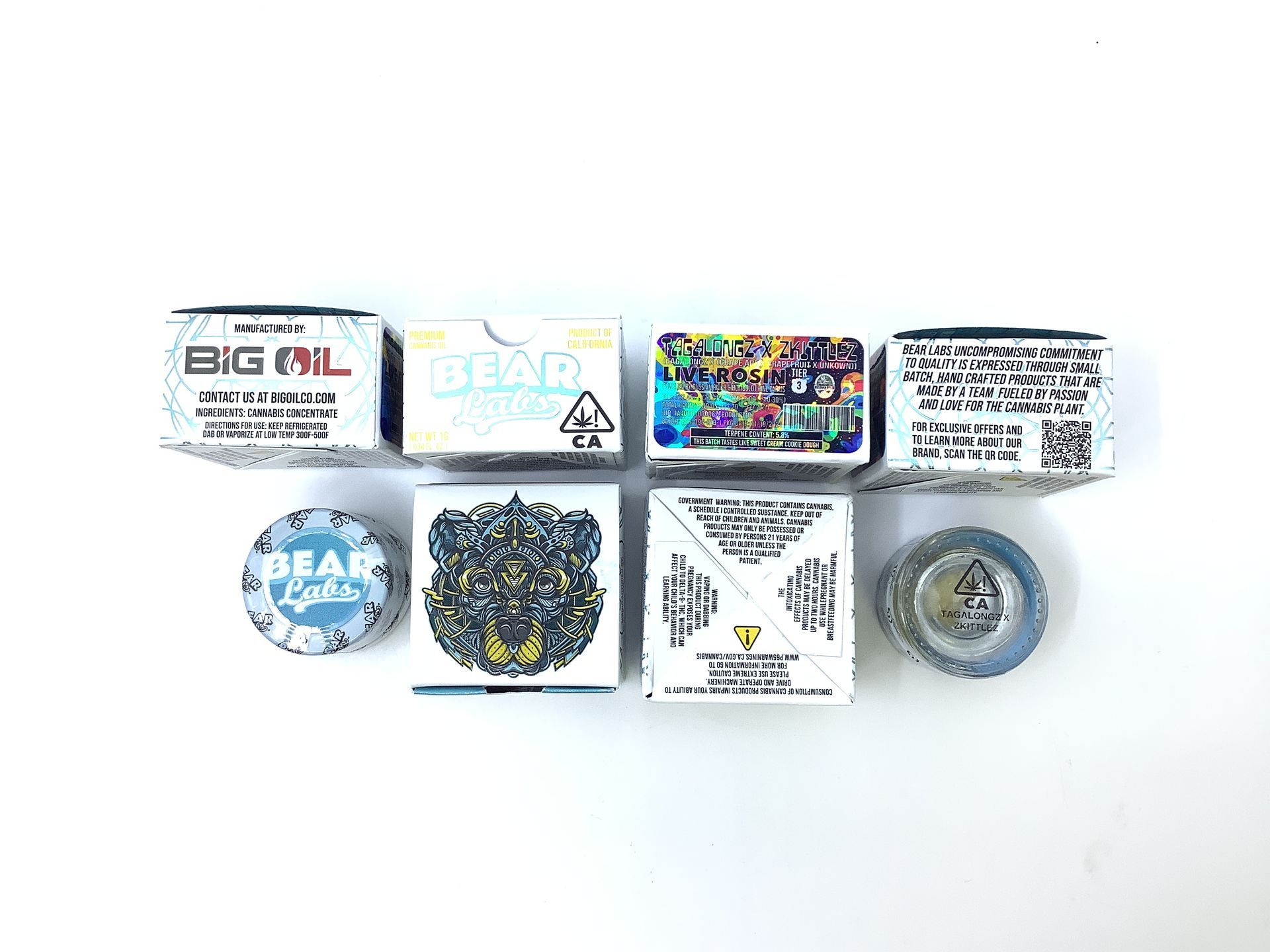 A box of bear labs next to a jar of Tagalongz X Zkittlez