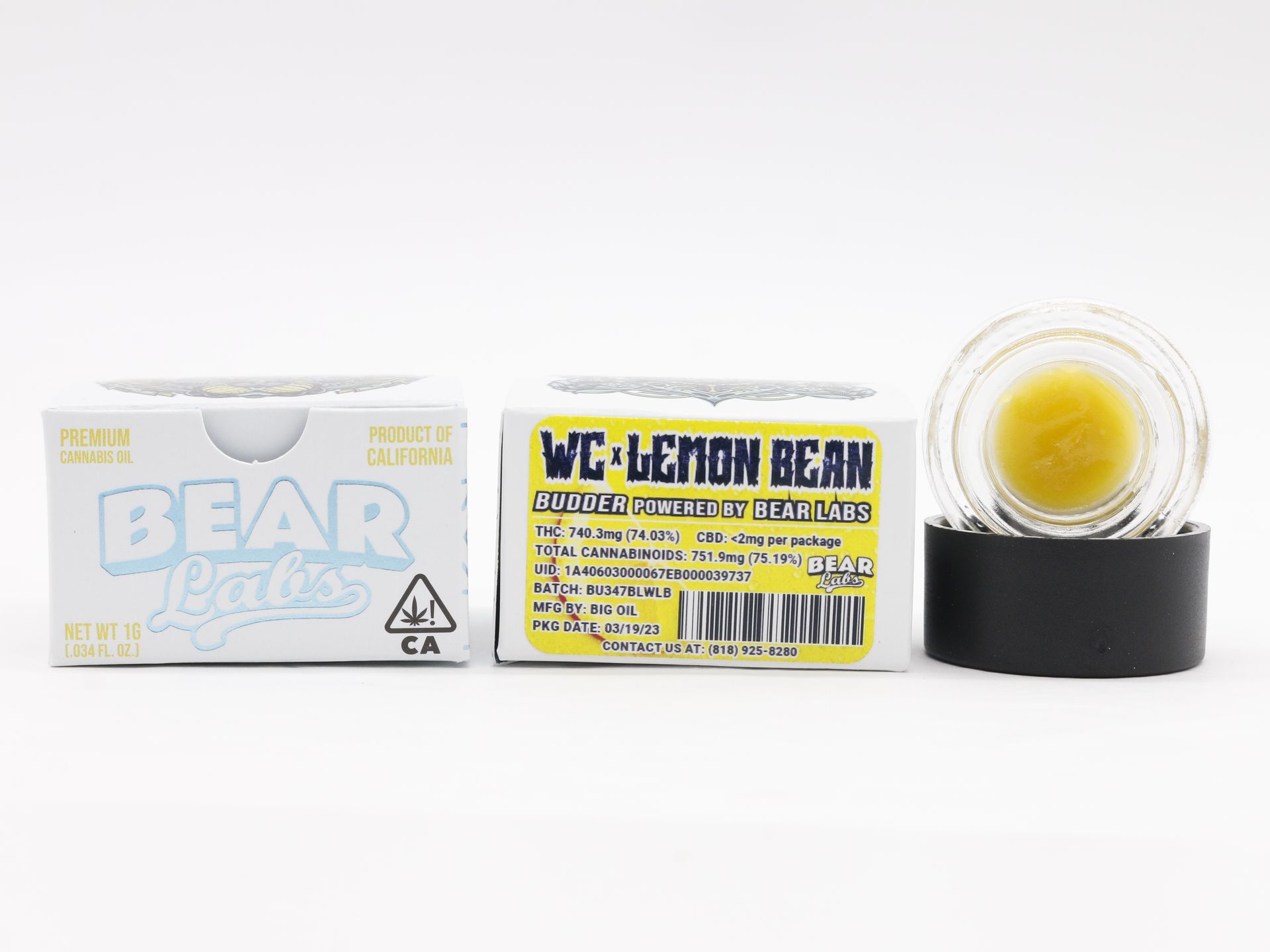 A box of Bear Labs next to a jar of WC x Lemon Bean