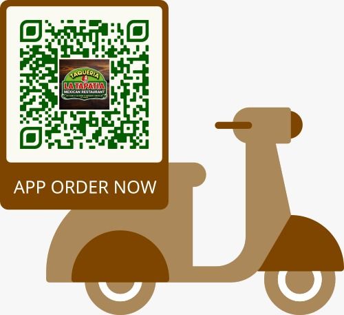 Brown scooter with a QR code and “APP ORDER NOW” label for ordering via app