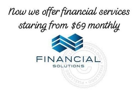 A logo for financial solutions that says `` now we offer financial services staring from $ 69 monthly ''