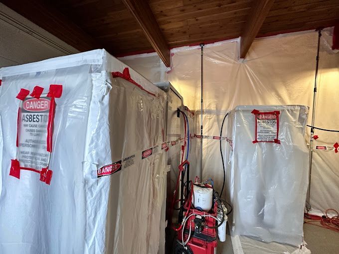 A room with a lot of plastic coverings on the walls and ceiling.