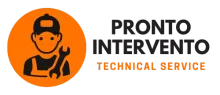 Un logo per il servizio tecnico di pronto intervento con un uomo che tiene una chiave inglese.
