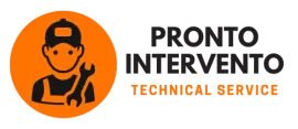 Un logo per il servizio tecnico di pronto intervento con un uomo che tiene una chiave inglese.