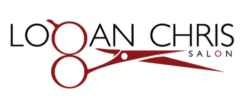 The logo for logan chris salon shows a pair of scissors.