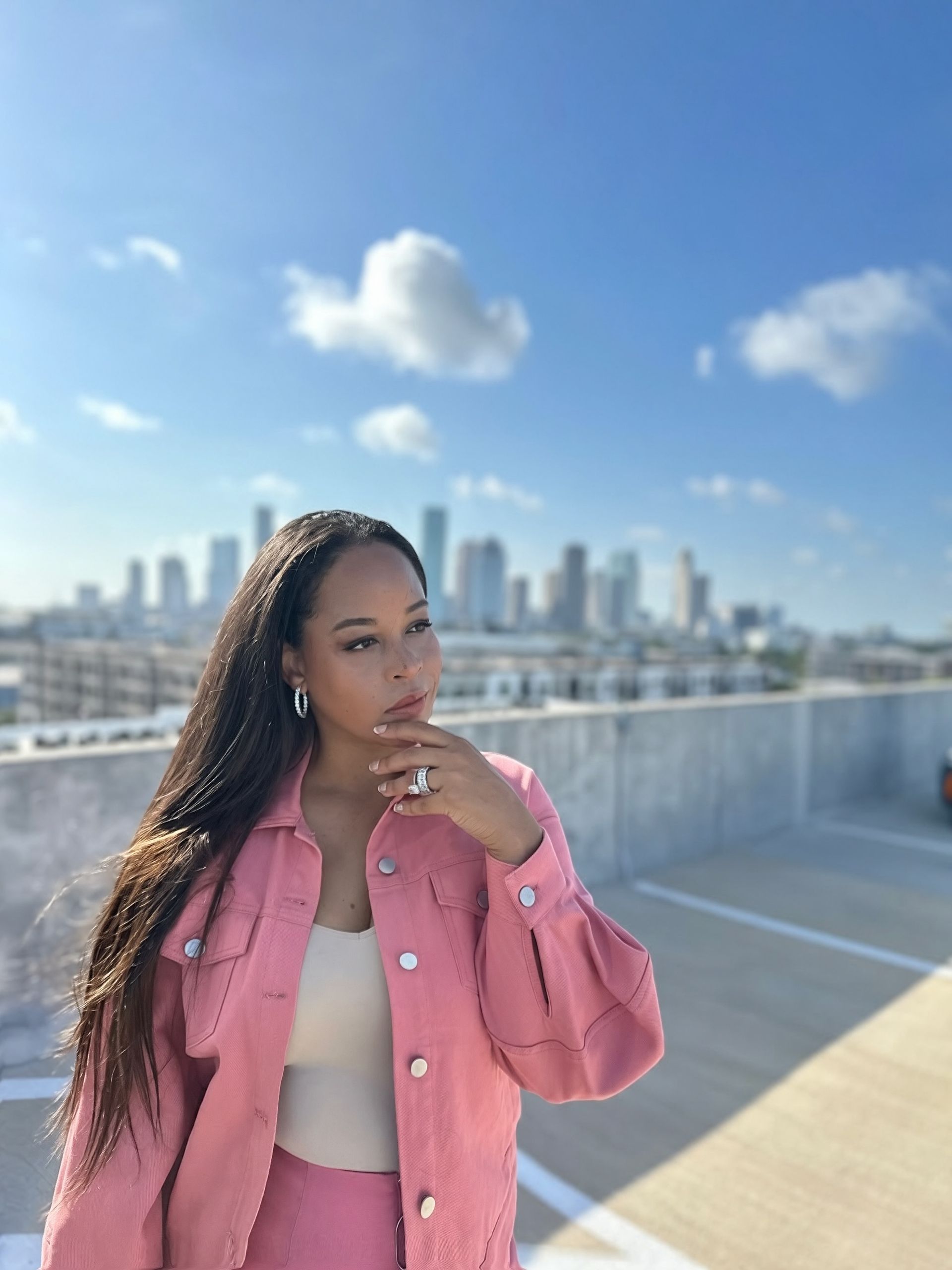 Salmon Pink coordinated outfit — closer view of fabric and styling details