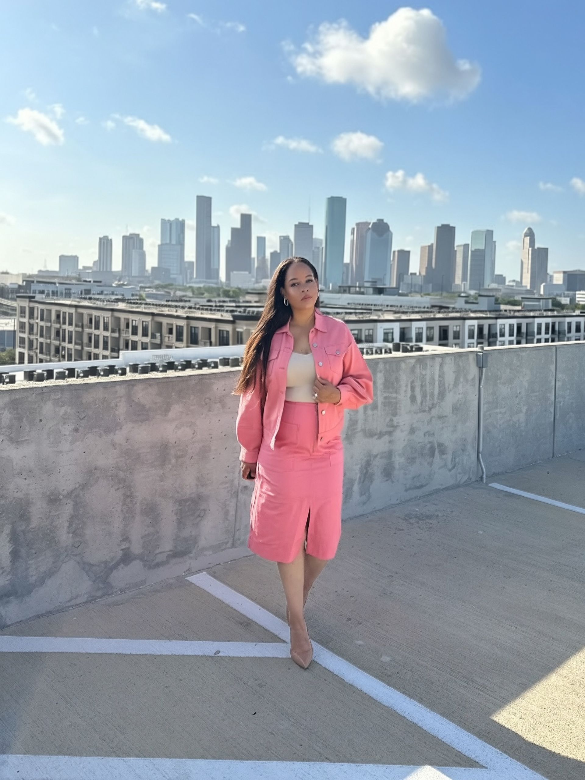 Salmon Pink coordinated outfit — full-length styling view
