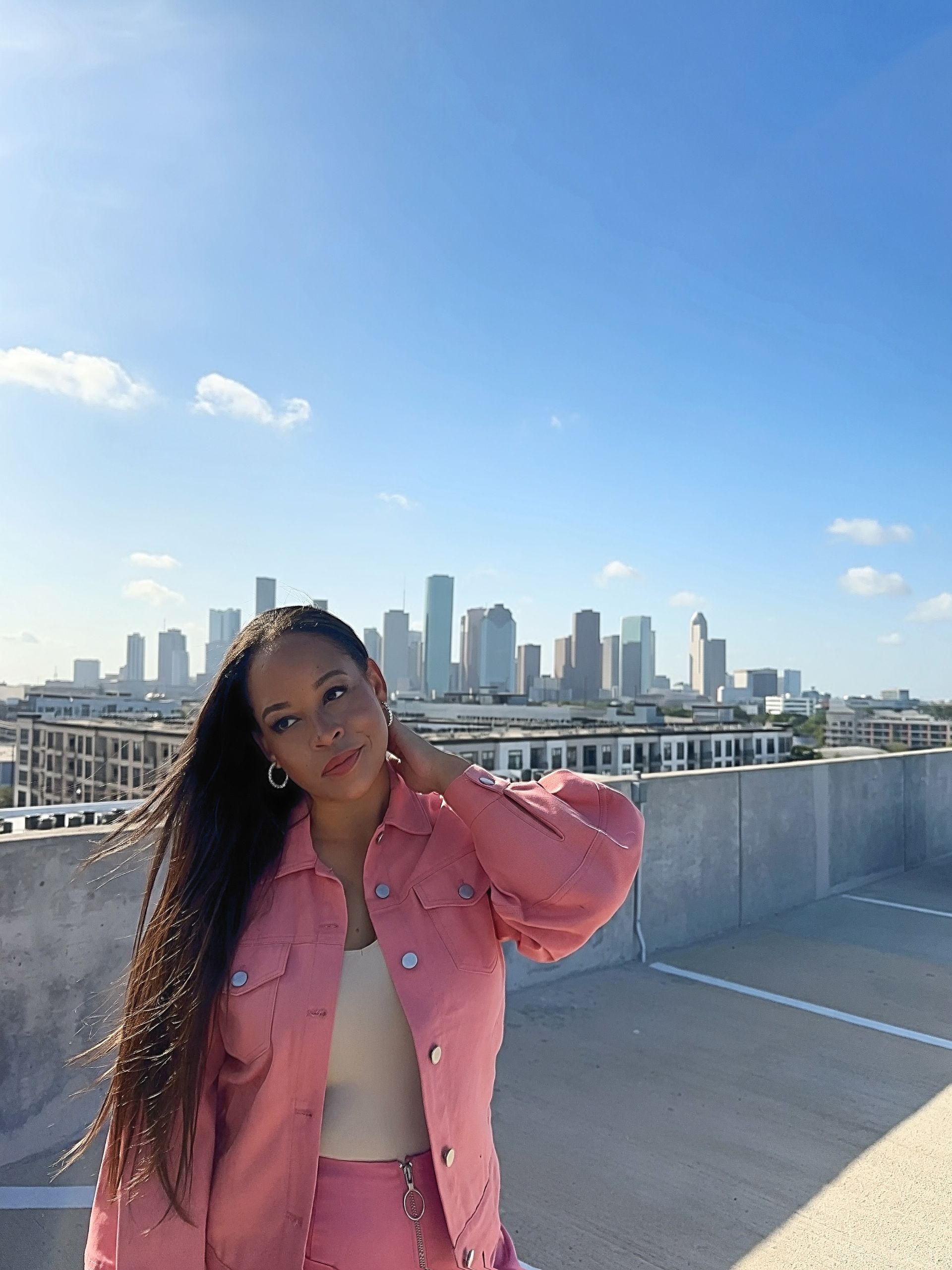 Salmon Pink coordinated outfit — closer view of fabric and styling details