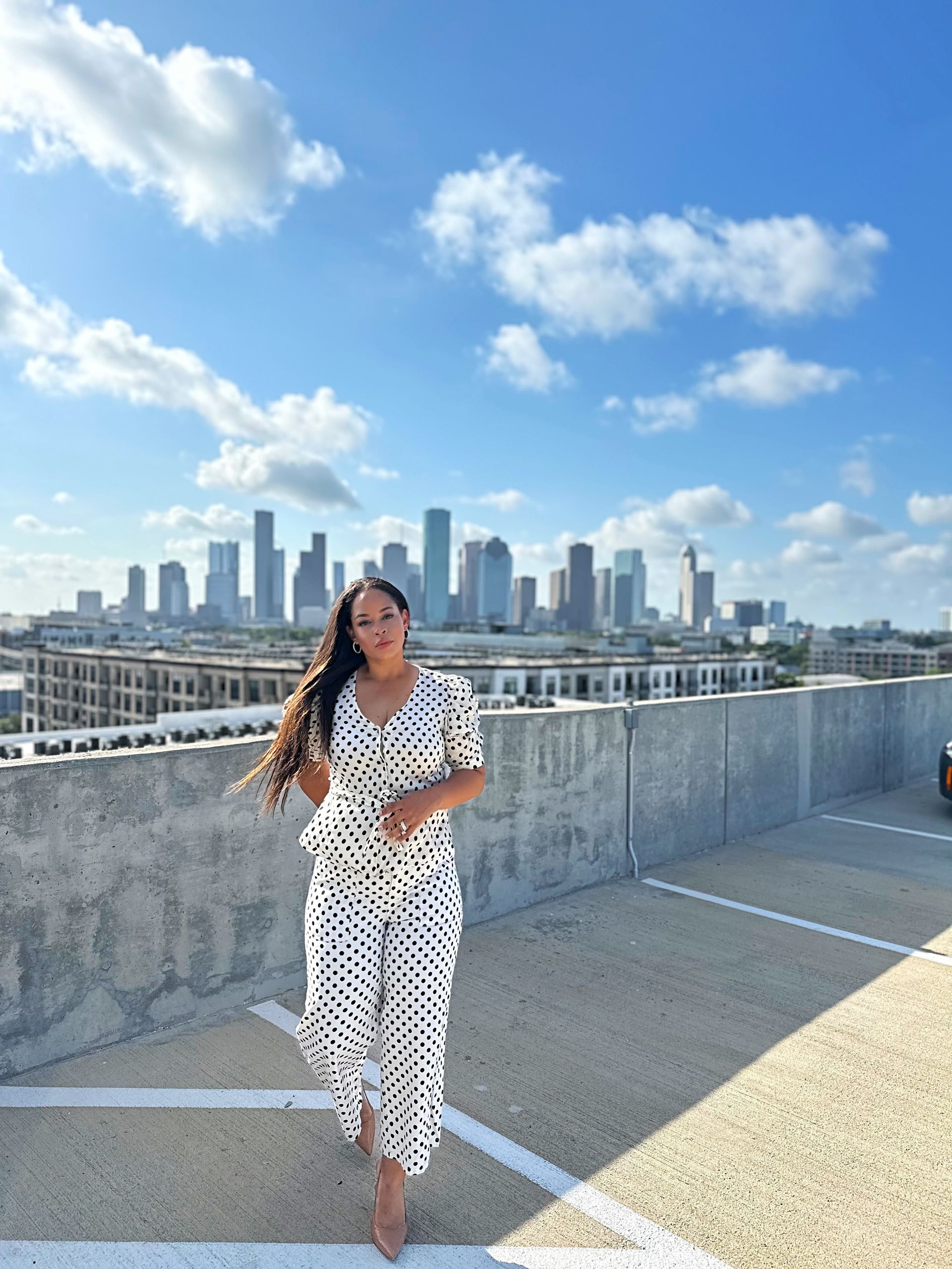 Polka Dots coordinated outfit — closer view of fabric and styling details