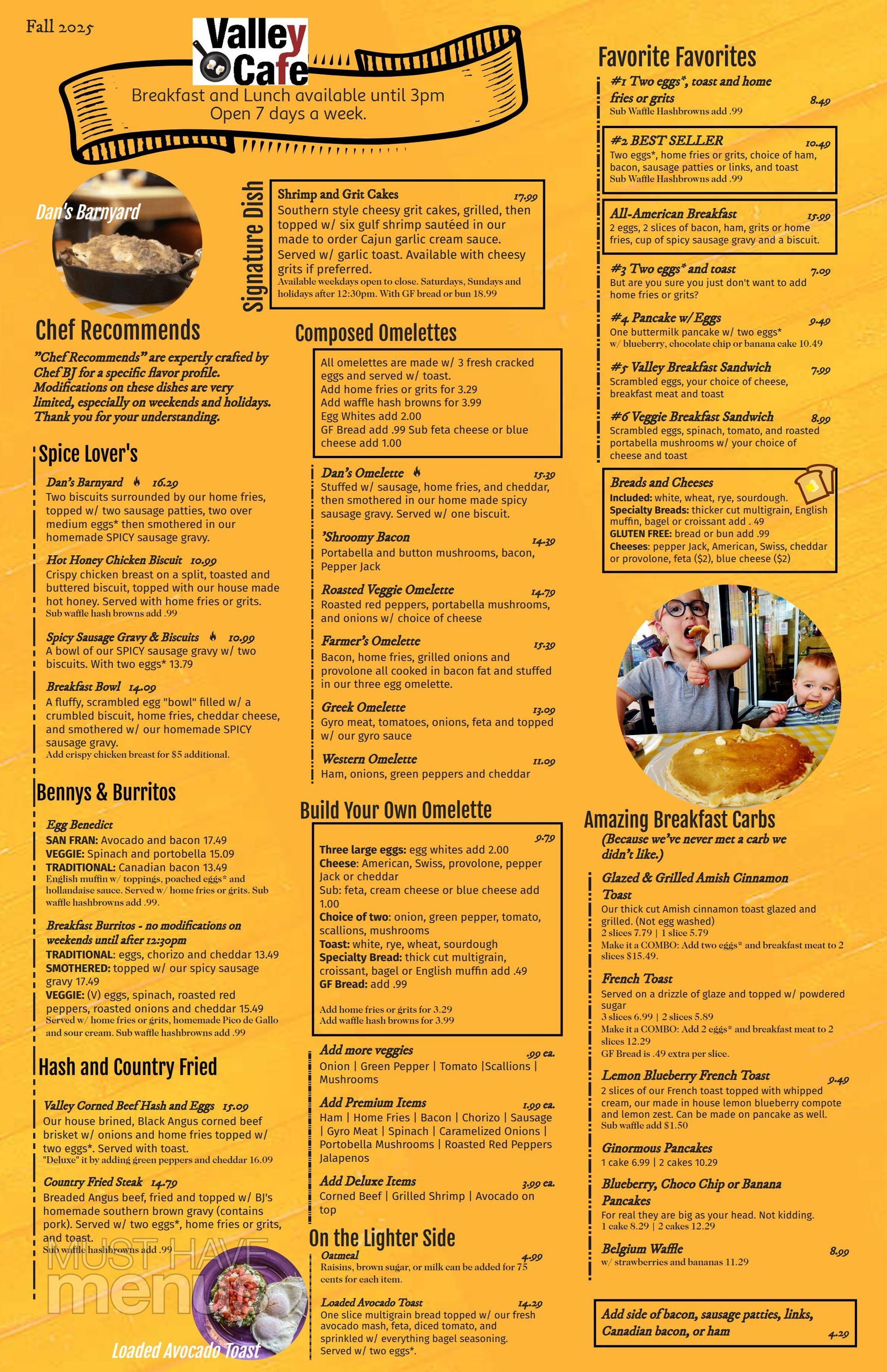 Valley Cafe Breakfast and Lunch Menu