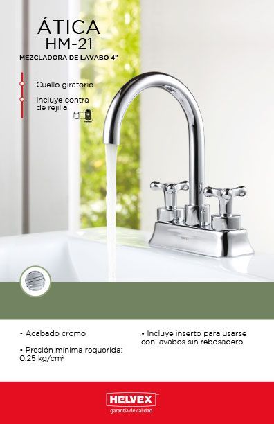 Ática HM-21 mezcladora de lavabo 4”