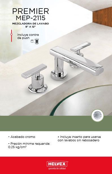 Premier MEP-2115 mezcladora de lavabo 8” a 12”