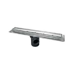 24-RHLL-60 coladera decorativa alargada de 60 cm, perfil de latón con charola de acero inoxidable y base de hierro gris