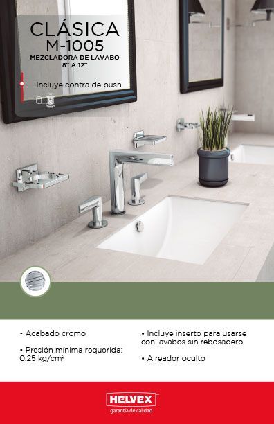 Clásica M-1005 mezcladora de lavabo 8” a 12”