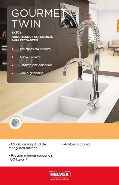 Gourmet twin E-308 monomando profesional para fregadero