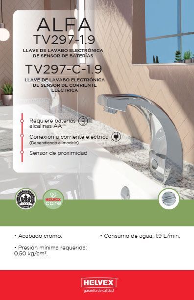 Alfa TV297-1.9 llave de lavabo electrónica de sensor de baterías