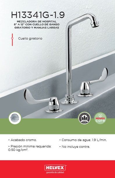 H13341G-1.9 mezcladora de hospital 8” a 12” con cuello de ganso giratorio y manijas largas