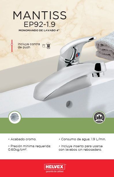 Mantiss EP92-1.9 monomando de lavabo 4”