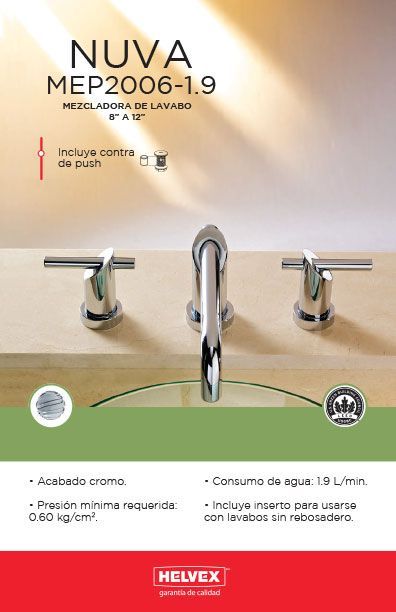Nuva MEP2006-1.9 mezcladora de lavabo 8” a 12”
