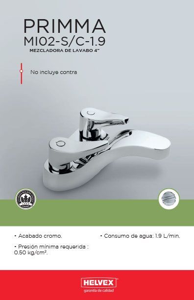 Primma MI02-S/C-1.9 mezcladora de lavabo 4”