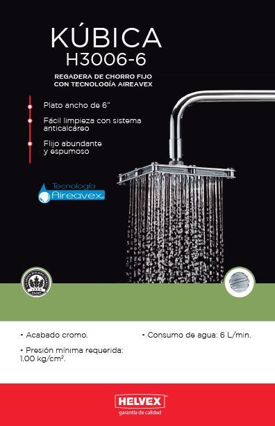 Kúbica H3006-6 regadera de chorro fijo con tecnología aireavex